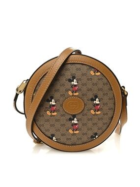 GUCCI X Disney Brown GG Coated Canvas Mickey Mouse Round Crossbody Bag